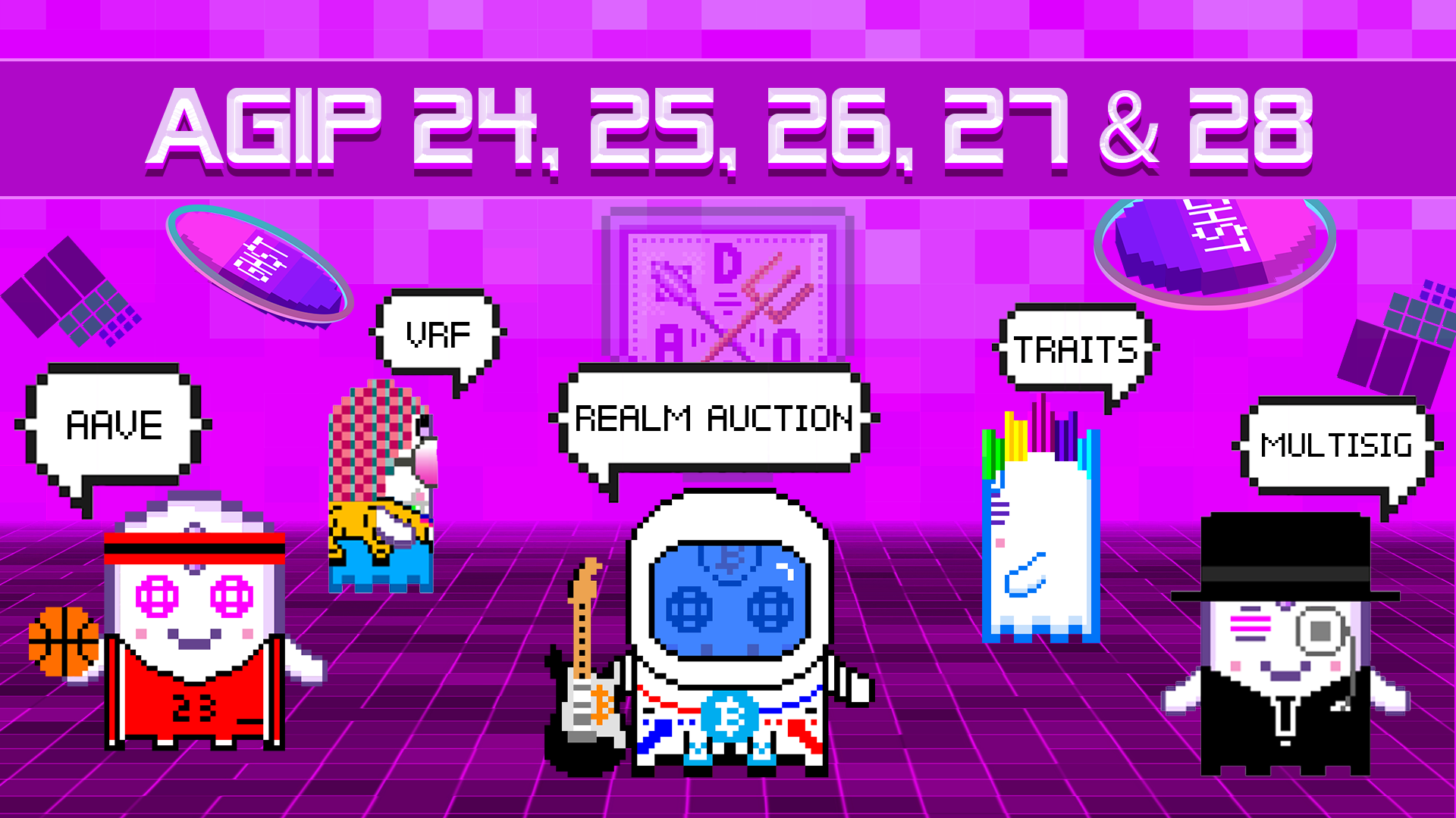 [VOTE] AGIP 24, 25, 26, 27 & 28: Treasury Staking on Aave, REALM Auction & Raffle Delay, Parcel VRF Variance Reduction, Alternative Trait Mapping & DAO Treasury Task Force Multisig Extension