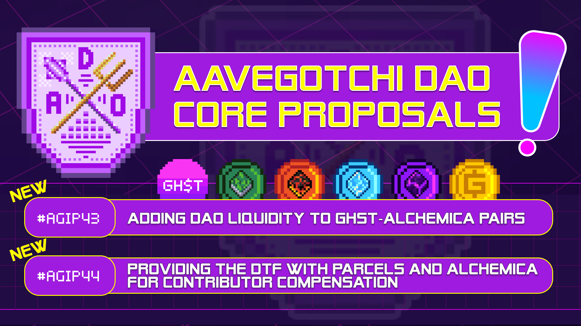 [VOTE] AGIP 43 & 44: Adding DAO Liquidity to GHST-Alchemica Pairs & Providing the DTF with Parcels and Alchemica for Contributor Compensation